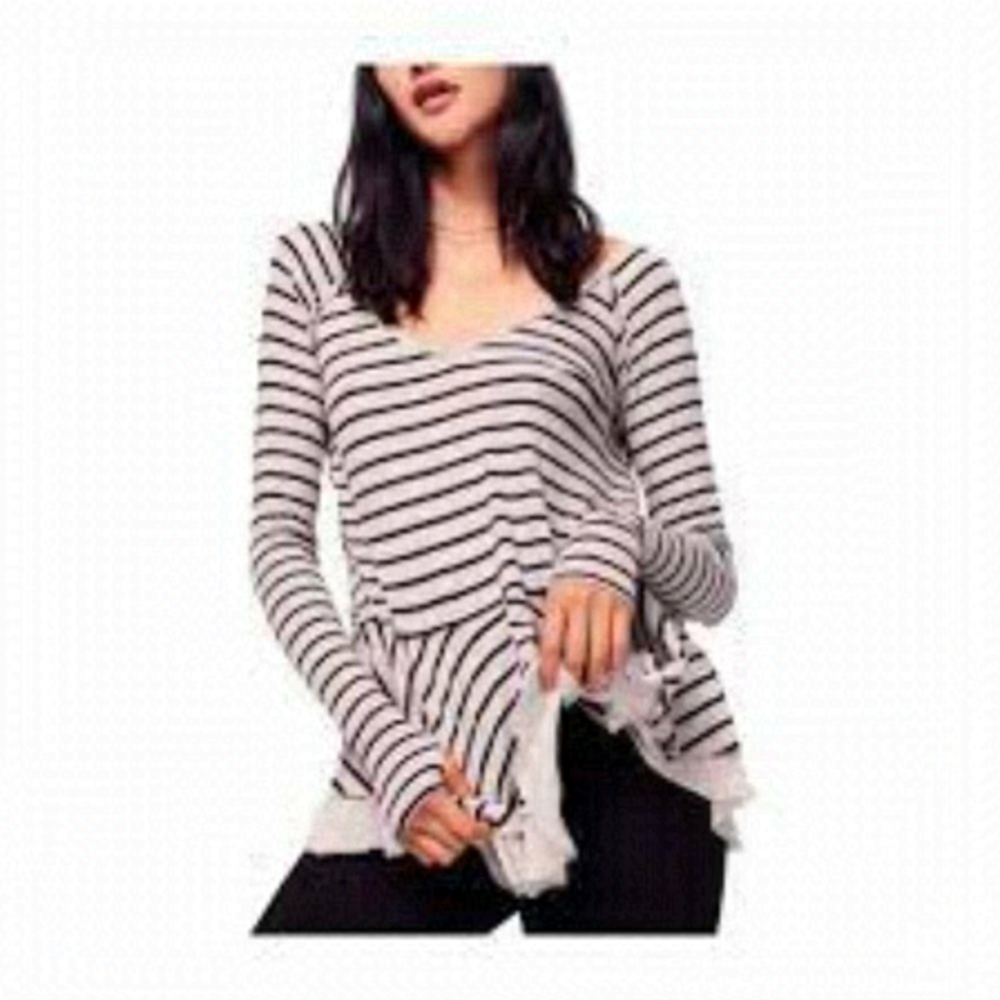 NWT Free People Striped Peplum Top Blouse V-Neck Ribbed Size XS